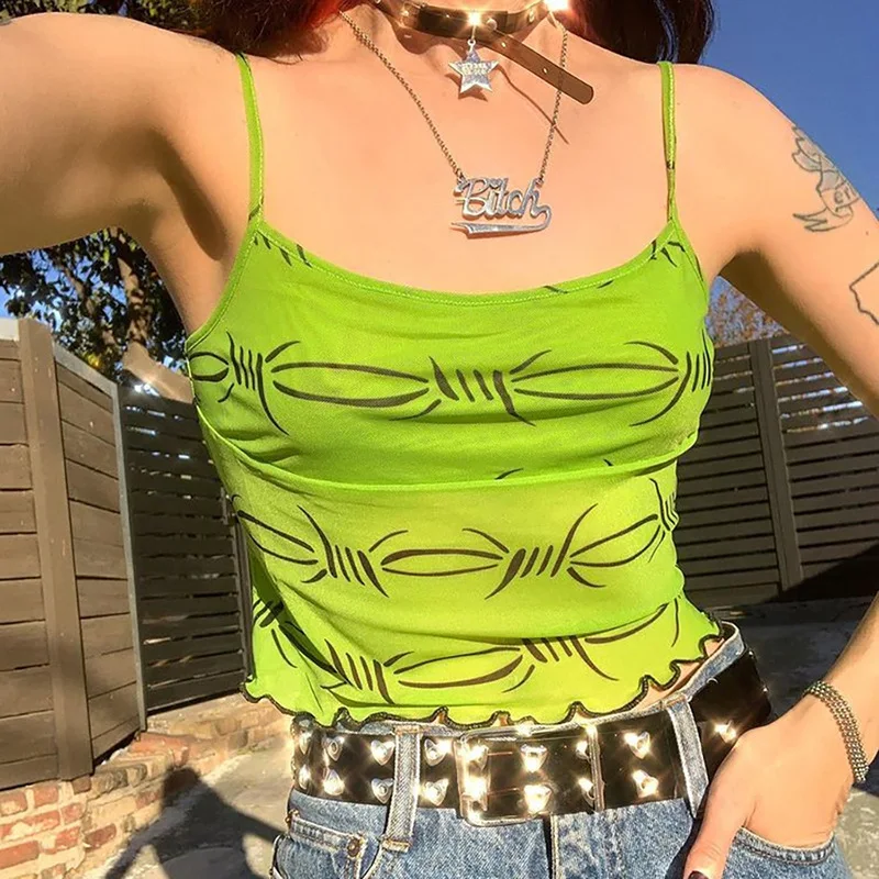 2021 Summer Mesh Print Crop Tops Sexy Spaghetti Straps Vest Casual Loose Party Clubwear Slash Neck High Street Women's Clothes
2021 Summer Mesh Print Crop Tops Sexy Spaghetti Straps Vest Casual Loose Party Clubwear Slash Neck High Street Women's Clothes
