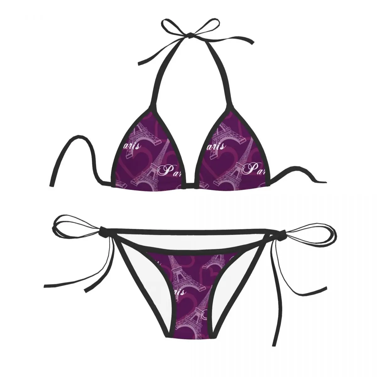 

Сексуальные бразильские стринги, бикини, женская модель 2023, Эйфелева башня, фиолетовый фон, узор, летняя пляжная одежда
