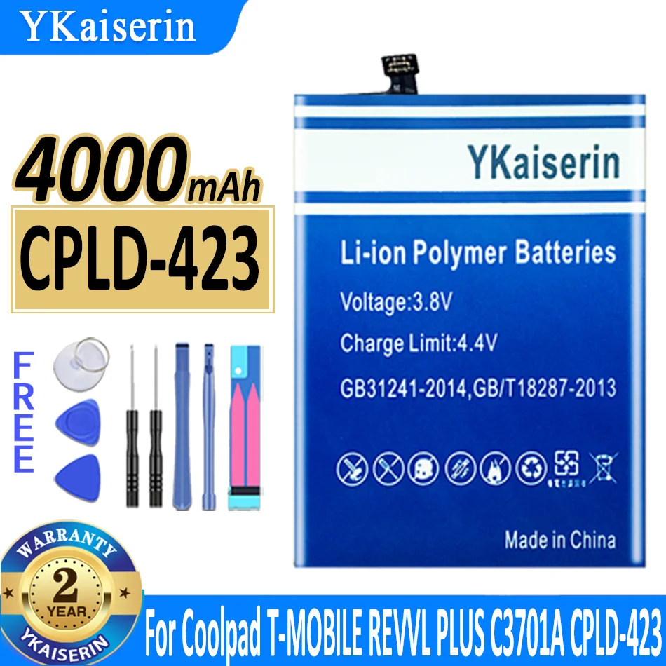 

Аккумулятор ykaisсеребрин 4000 мАч, CPLD423, CPLD 423, для Coolpad CPLD-423 REVVL PLUS C3701A, аккумуляторы для мобильных телефонов