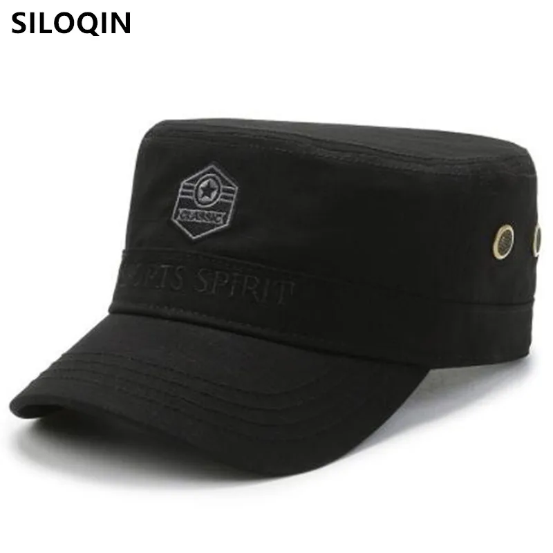 SILOQIN Spring Summer Men's Mesh Breathable Cotton Military Hat Adjustable Size Letter Embroidery Casual Sports Cap Men Flat Cap 
SILOQIN Spring Summer Men's Mesh Breathable Cotton Military Hat Adjustable Size Letter Embroidery Casual Sports Cap Men Flat Cap