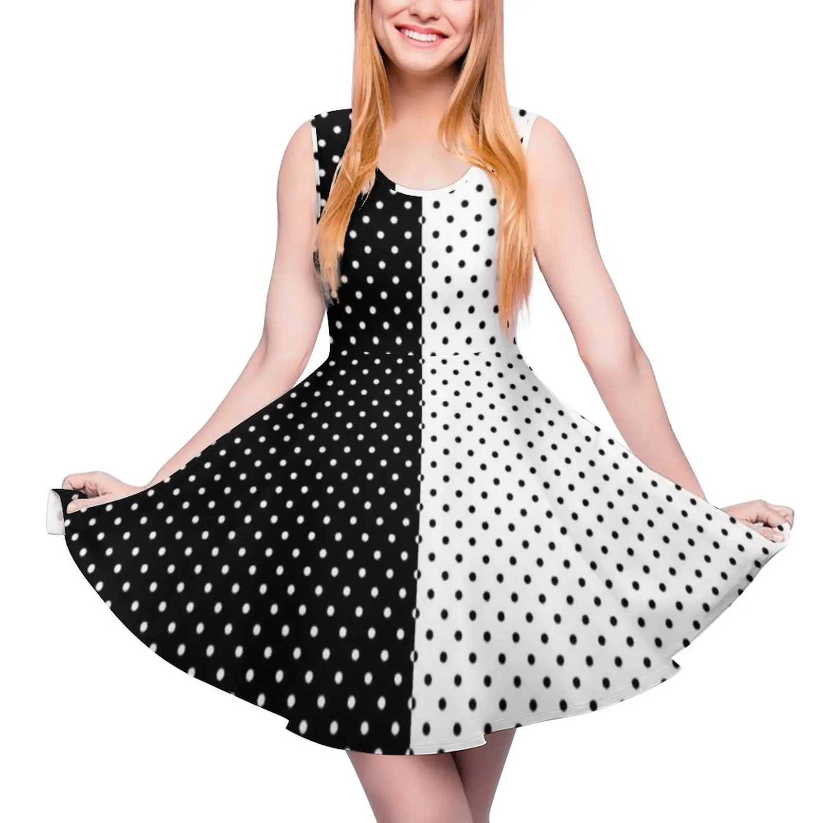 

Черно-белое двухцветное платье в Ретро горошек, уличная одежда, платья, женское милое платье для скейта, летняя Дизайнерская одежда 3XL, 4XL, 5XL