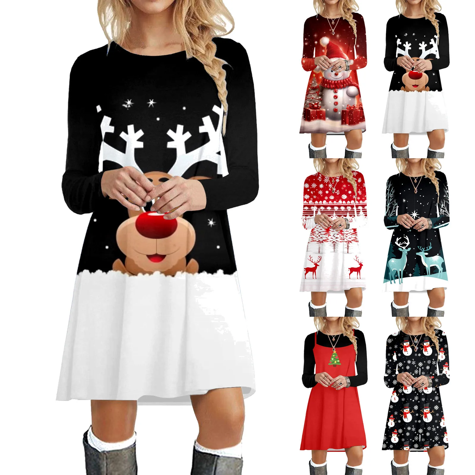 Tunic Party Dress Women Autumn And Winter Casual Fashion Christmas Printed Round Neck Women Dresses for Fall Casual Maxi Dresses
Tunic Party Dress Women Autumn And Winter Casual Fashion Christmas Printed Round Neck Women Dresses for Fall Casual Maxi Dresses