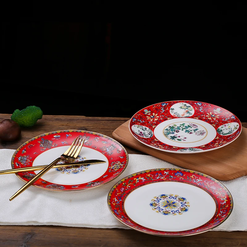 

Китайские керамические тарелки для еды 6/8 дюймов, домашняя кухонная утварь, фарфоровая обеденная тарелка, круглая тарелка для стейка, рамен,...