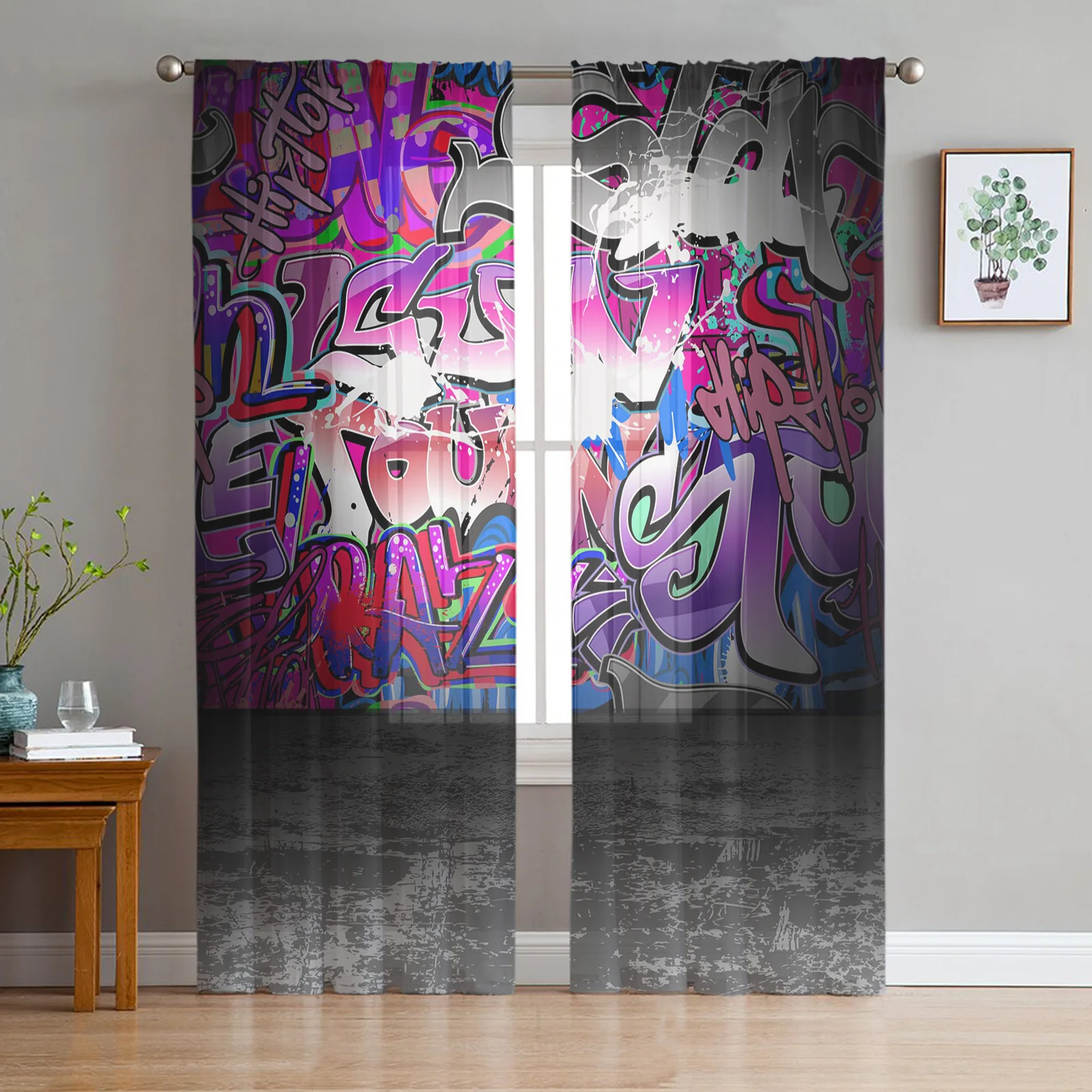 Graffiti Wall Street Art Colorful Modern Tulle Curtains For Living Room Sheer Curtain Bedroom Voile Decorative Window Treatments 
Graffiti Wall Street Art Colorful Modern Tulle Curtains For Living Room Sheer Curtain Bedroom Voile Decorative Window Treatments