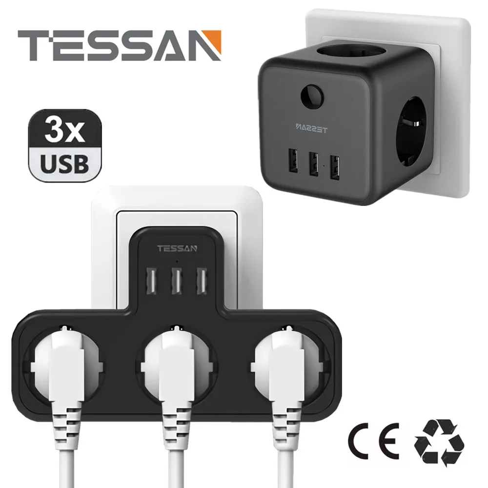 TESSAN Power Strip European Plug Black Cube Multiple Sockets with Switch 3 EU Outlets 3 USB Ports Wall Charger Adapter for Home
TESSAN Power Strip European Plug Black Cube Multiple Sockets with Switch 3 EU Outlets 3 USB Ports Wall Charger Adapter for Home