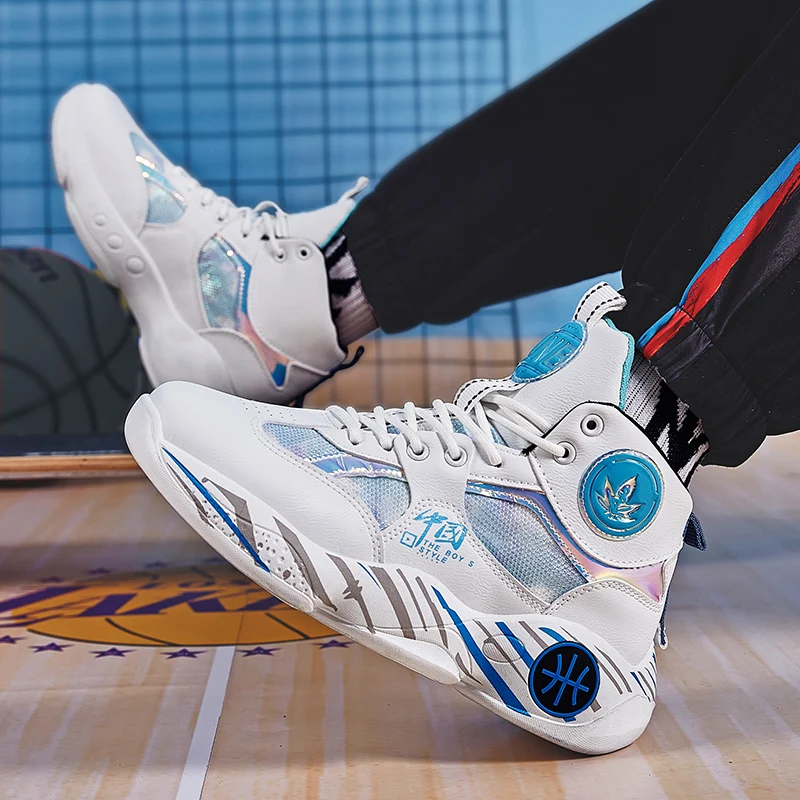 

Высококачественная Баскетбольная обувь, мужские Небесно-Голубые баскетбольные кроссовки, тренировочная спортивная обувь с высоким верхом, нескользящая дизайнерская Баскетбольная обувь