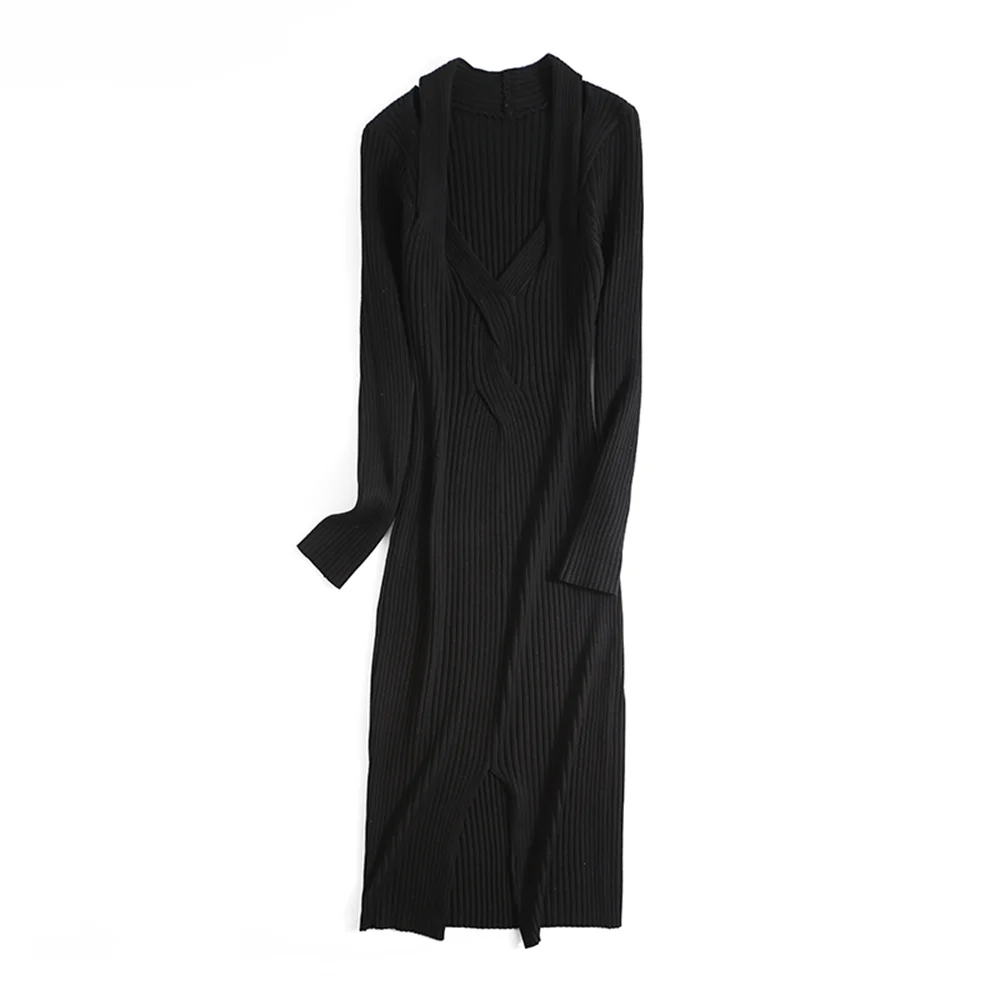 Spring and summer new street solid color V-neck long-sleeved split knitted dress women's sexy wild elastic bag hip dress women
Spring and summer new street solid color V-neck long-sleeved split knitted dress women's sexy wild elastic bag hip dress women