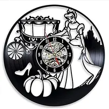 Anime Cinderella Non Ticking Sound Cartoon Cute Wall Clock Vinyl Record Wall Watch Home Living Bed Room Decoration Toys Gift