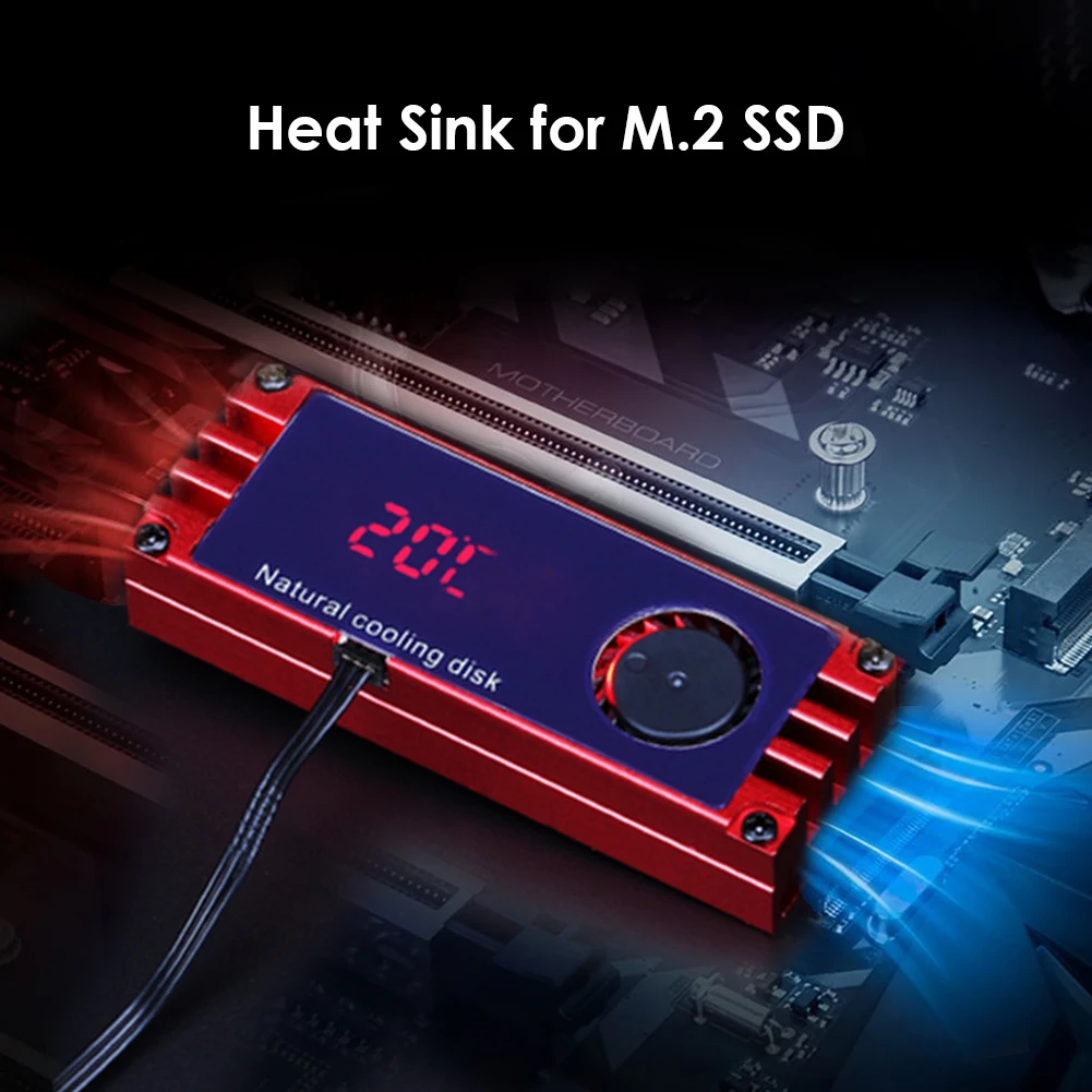 

Digital Temperature Display M.2 SSD Heatsink Cooler with Turbo Cooling Fan for 2280 22110 NVMe NGFF M2 Solid State Drive for PC