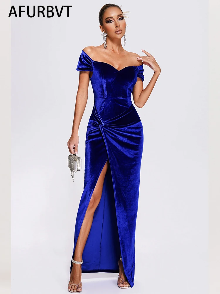 2023 Summer Dress Women Fashion Off The Shoulder Short Sleeve Sexy High Fork Slash Neck Velvet Women Dresses Vestidos Robes Blue
2023 Summer Dress Women Fashion Off The Shoulder Short Sleeve Sexy High Fork Slash Neck Velvet Women Dresses Vestidos Robes Blue
