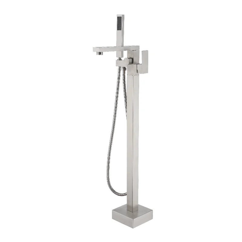 

Reestanding Bathtub Faucet Tub Filler Brushed Nickel Floor Mount Bathroom Faucets Brass Single Handle with Hand