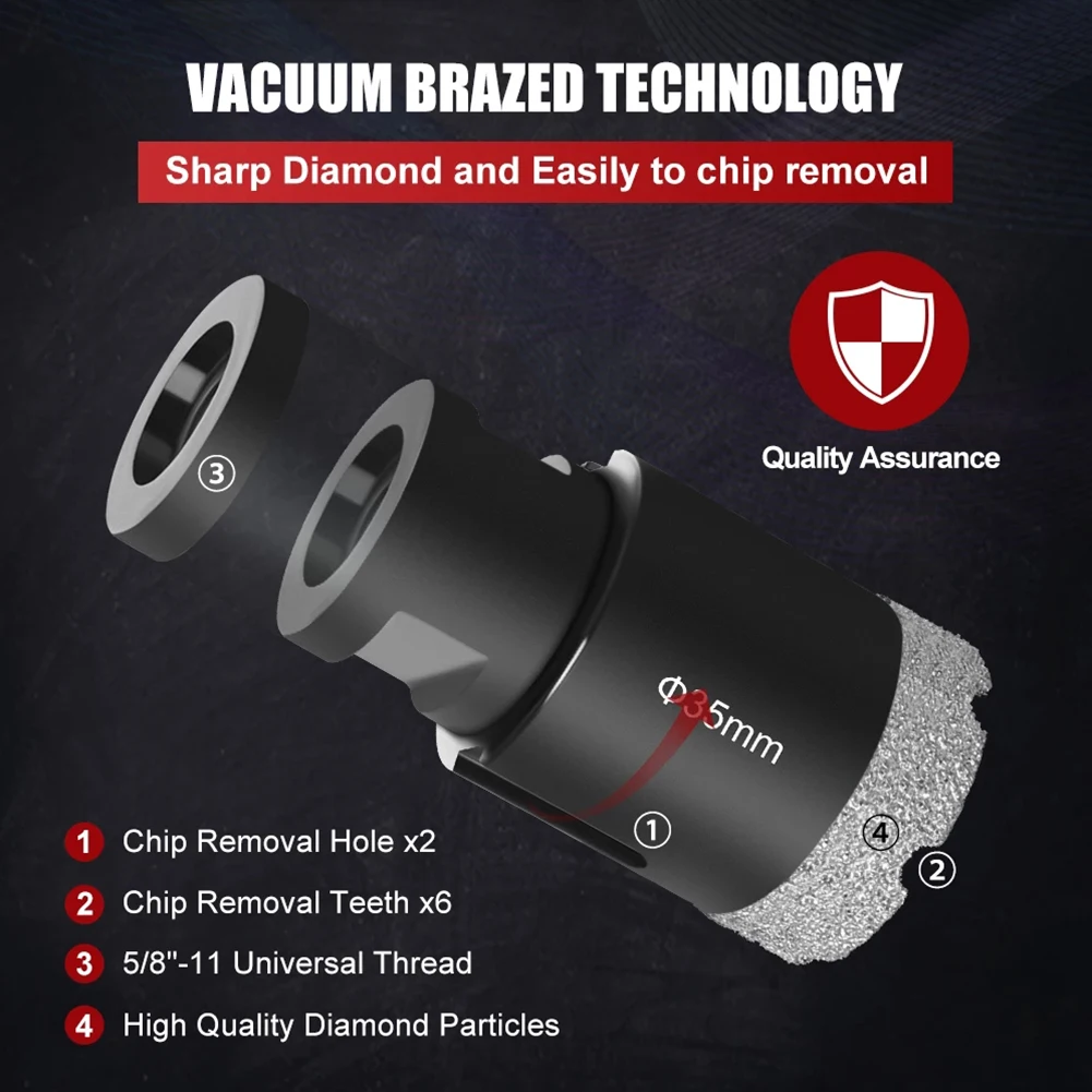35mm M14 Thread Dry Vacuum Brazed Diamond Hole Saw For Ceramic Tile Hex Shank For Porcelain Tile Granite Marble Stone Tool Part
35mm M14 Thread Dry Vacuum Brazed Diamond Hole Saw For Ceramic Tile Hex Shank For Porcelain Tile Granite Marble Stone Tool Part