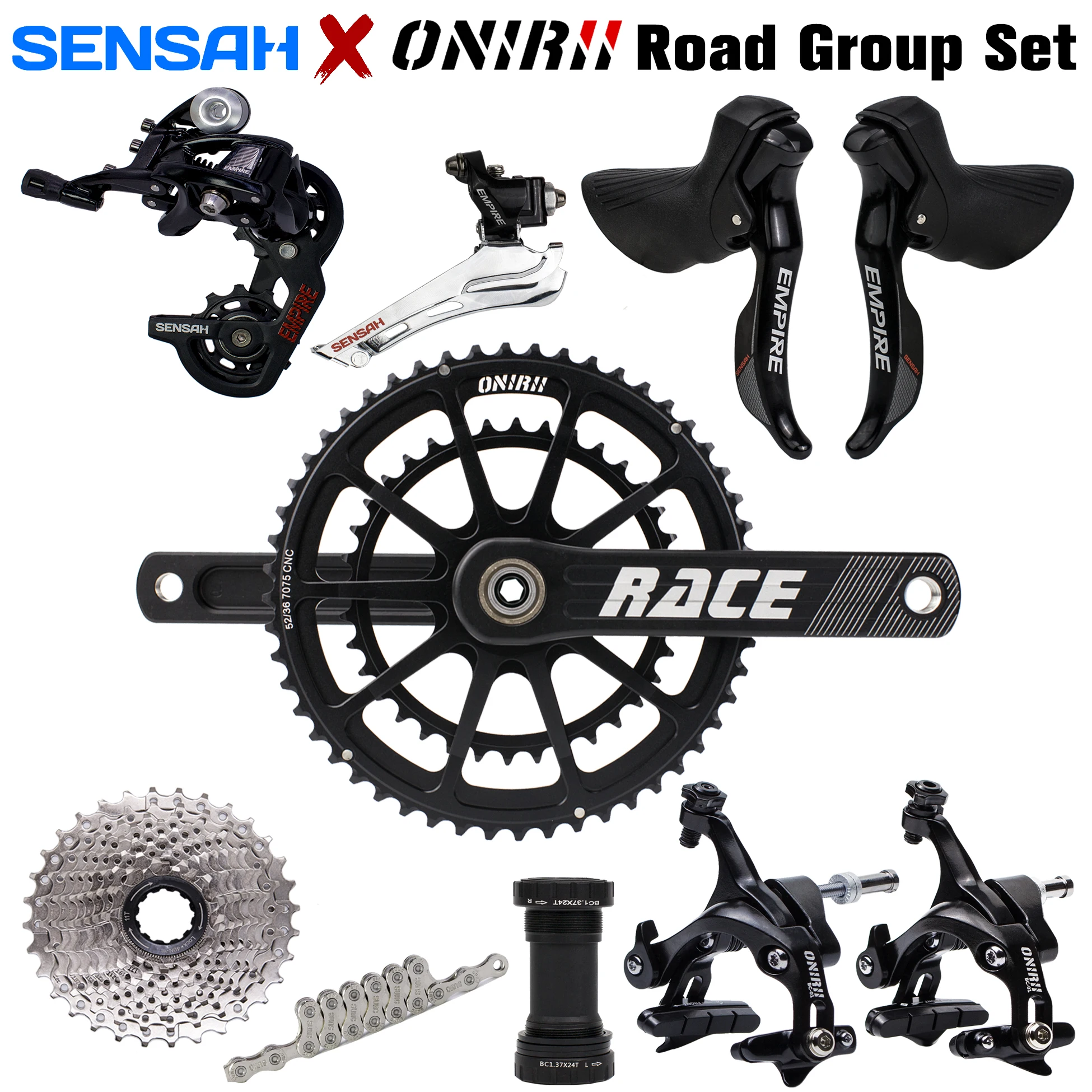 SENSAH EMPIRE 2x11 Speed 22s Road Groupset Sti Kit RACE Crank Cassette Chain Shifter Derailleur Caliper Brake Ultegra 105 R7000
SENSAH EMPIRE 2x11 Speed 22s Road Groupset Sti Kit RACE Crank Cassette Chain Shifter Derailleur Caliper Brake Ultegra 105 R7000