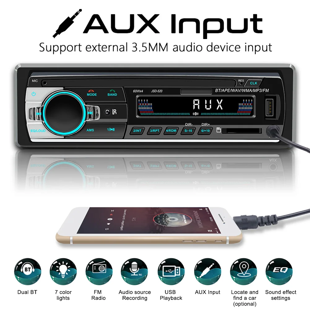 Car Audio Bluetooth-Compatible Stereo Classic Car Radio MP3 Player USB/TF/AUX Audio Input Supports MP3/WMA/WAV Hands-free Call
Car Audio Bluetooth-Compatible Stereo Classic Car Radio MP3 Player USB/TF/AUX Audio Input Supports MP3/WMA/WAV Hands-free Call
