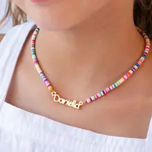 Soft Pottery Colorful Chain Pretty Girl Custom Name Necklace Rainbow Color Clay Kids Personalized Nameplate Necklaces Christmas