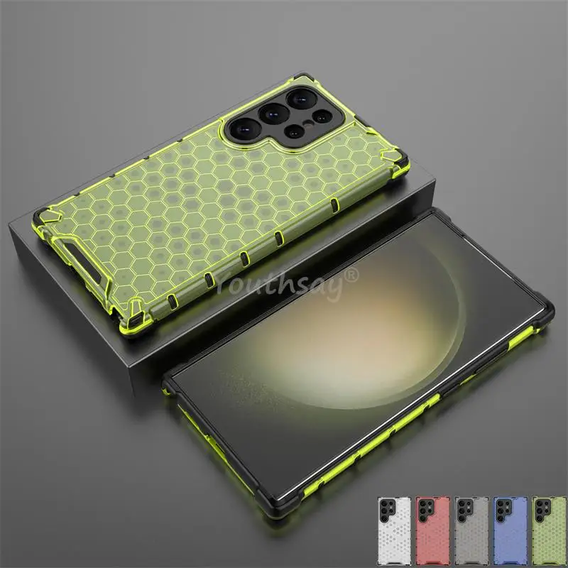 

Honeycomb Shockproof For Samsung Galaxy S24 Ultra Case Armor Capa Samsung S24 Ultra S24 Plus Cover Translucent TPU PC Protector