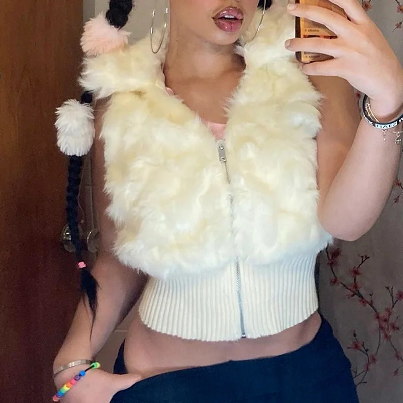 Faux Fur Warm Jacket Vest New Solid Color Furry Lapel Zipper Waist Short Sleeveless Zipper Cardigan Retro Vest Women Tank Top
Faux Fur Warm Jacket Vest New Solid Color Furry Lapel Zipper Waist Short Sleeveless Zipper Cardigan Retro Vest Women Tank Top