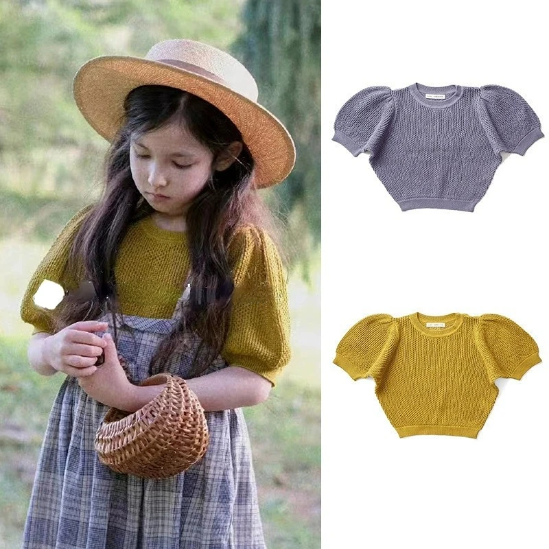 Children's Sweater Sp2022 New Girl's Bubble Short-sleeved Top Girl Big Sleeve Hollow Knitted Sweater
Children's Sweater Sp2022 New Girl's Bubble Short-sleeved Top Girl Big Sleeve Hollow Knitted Sweater
