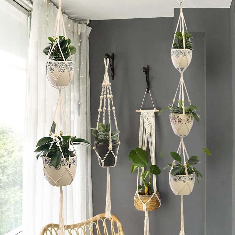 Macrame Handmade Plant Hanger Baskets Flower Pots Holder Balcony Hanging Decoration Knotted Lifting Rope Home Garden Supplies 
Macrame Handmade Plant Hanger Baskets Flower Pots Holder Balcony Hanging Decoration Knotted Lifting Rope Home Garden Supplies