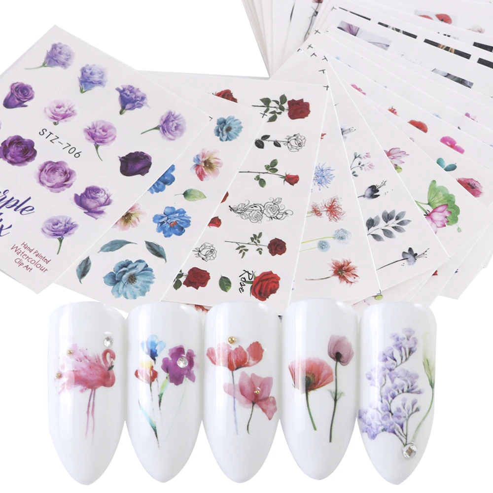 Набор наклеек для ногтей акварель рождественский цветок фламинго буквы