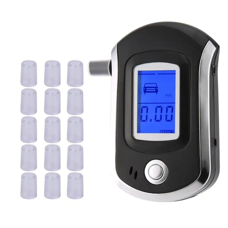 

AT6000 Alcohol Tester with 16 Mouthpieces Professional Digital Breath Breathalyzer with LCD Dispaly Bafometro Alcoholimetro DFDF