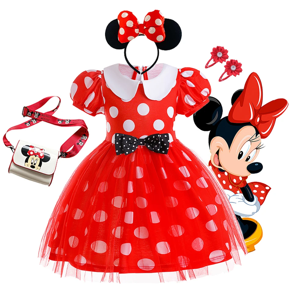 

Disney Girls Minnie Mickey Dress Toddler Kids Halloween Cosplay Costume Polka Dot Print Clothes Children Fancy Dress Up