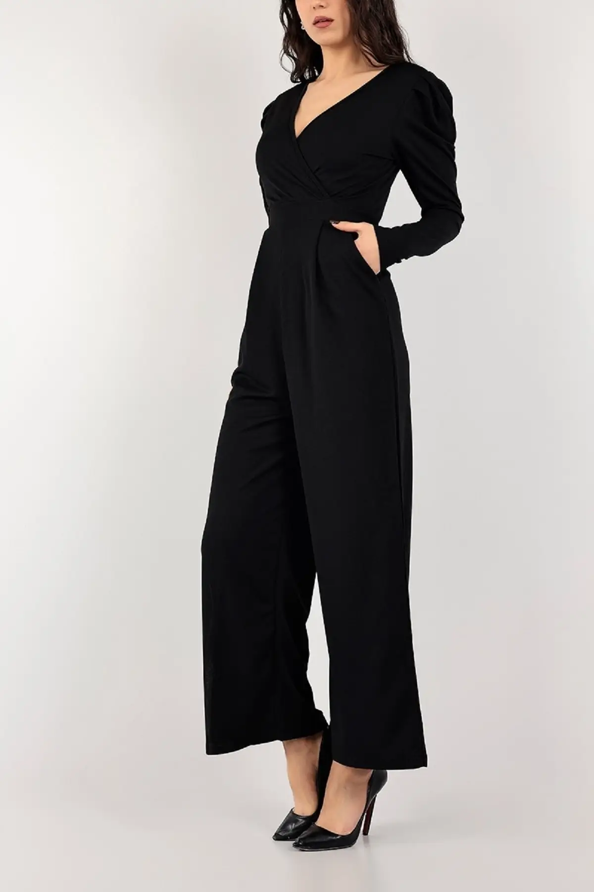 Women's Overalls Black Wide Leg Tied Double Breasted Collar Pocket Detail Jumpsuit New Style Jumpsuit Fashion Hot
Women's Overalls Black Wide Leg Tied Double Breasted Collar Pocket Detail Jumpsuit New Style Jumpsuit Fashion Hot