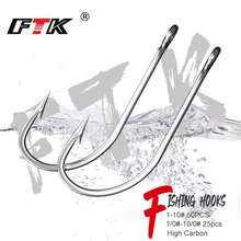 FTK High Carbon Stainless Steel Barbed Carp Fishing Hooks 1-10#50PCS 1/0#-10/0# 25pcs Pack with Fishing Hook Tackle