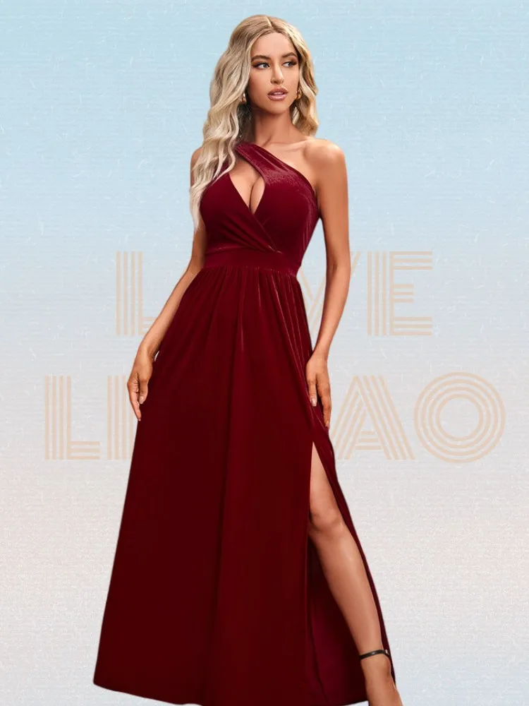 Plain Sexy One Shoulder Cut Out Thigh Slit Flared Hem Dress Women Summer V-neck Flannel Dresses Woman Party Night Robe Femme
Plain Sexy One Shoulder Cut Out Thigh Slit Flared Hem Dress Women Summer V-neck Flannel Dresses Woman Party Night Robe Femme