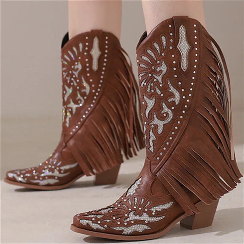 Ochanmeb Retro Fringed Western Boots Women Sequined Cloth Crystal Embellishment Block Heels Tassel Cowboy Boots Cowgirl Shoes 46
Ochanmeb Retro Fringed Western Boots Women Sequined Cloth Crystal Embellishment Block Heels Tassel Cowboy Boots Cowgirl Shoes 46