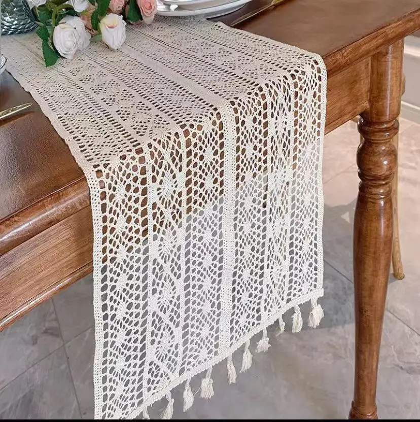 Beige Crochet Lace Table Runner with Tassel Cotton Wedding Decor Hollow Tablecloth Nordic Romance Table Cover Coffee Bed Runners
Beige Crochet Lace Table Runner with Tassel Cotton Wedding Decor Hollow Tablecloth Nordic Romance Table Cover Coffee Bed Runners