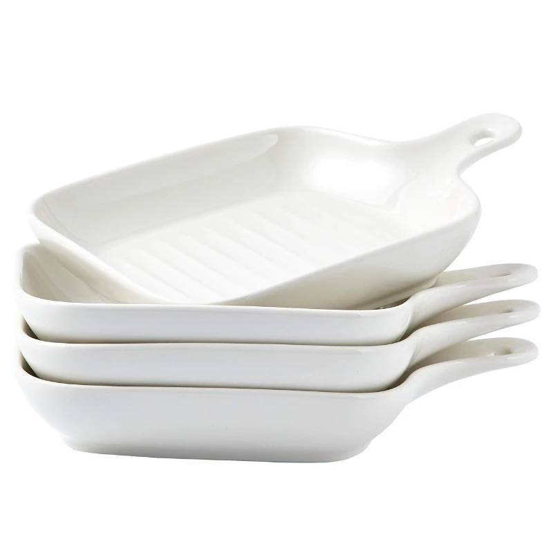 Set Of 4 Matte Glaze Ceramic Food Serving Plate With Skillet Look Handle Baking Dish 6.5" Dinner Plates, White
Set Of 4 Matte Glaze Ceramic Food Serving Plate With Skillet Look Handle Baking Dish 6.5" Dinner Plates, White