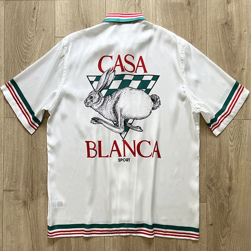 Casablanca Soft Silk Shiort Shirt Checker Stripe Rabbit Print T Shirt Men Women Top Versions Hawaiian Beach Shirt
Casablanca Soft Silk Shiort Shirt Checker Stripe Rabbit Print T Shirt Men Women Top Versions Hawaiian Beach Shirt