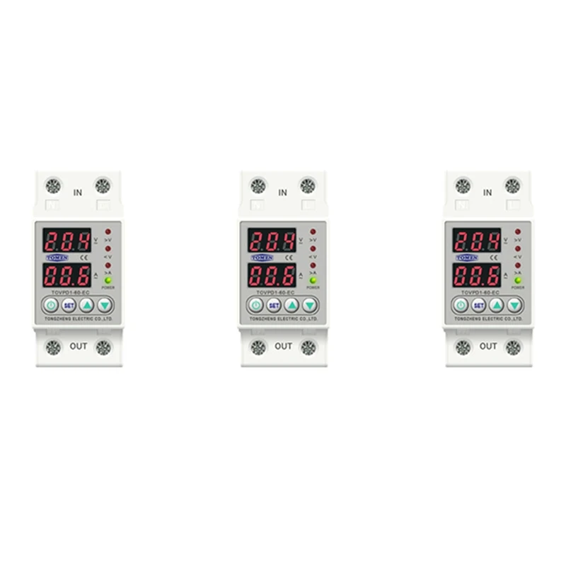 3X Din Rail Dual Display Adjustable Over Voltage Current And Under Voltage Protective Device Relay 40A 220V 230V
3X Din Rail Dual Display Adjustable Over Voltage Current And Under Voltage Protective Device Relay 40A 220V 230V