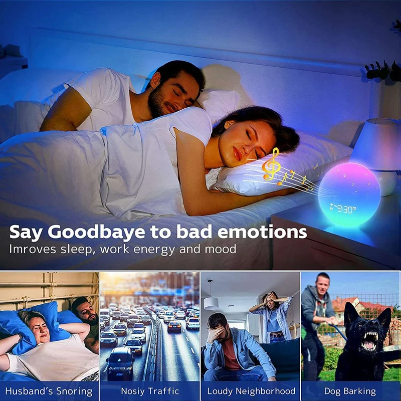 Promotion! Sunrise Alarm Clock For Bedrooms Colorful Lights Bedroom White Noise Machine Adult&ampBaby Sleep Sound Machin |