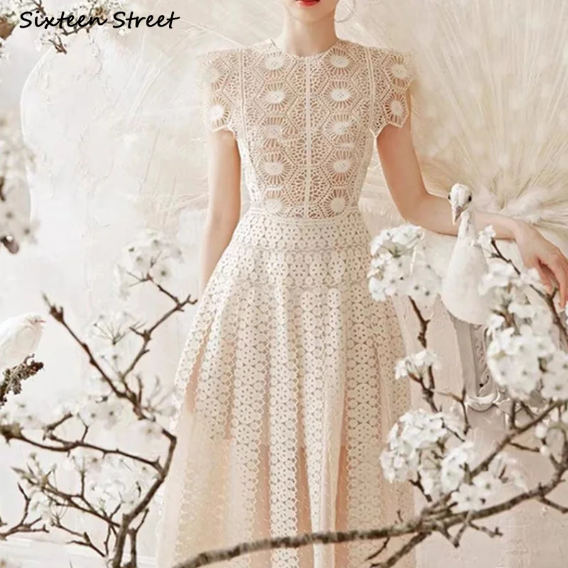 2023 New Spring Woman Dress Apricot Lace O-neck Casual High Waist Mesh Maxi Dresses Female Vestido Runway Design Summer
2023 New Spring Woman Dress Apricot Lace O-neck Casual High Waist Mesh Maxi Dresses Female Vestido Runway Design Summer