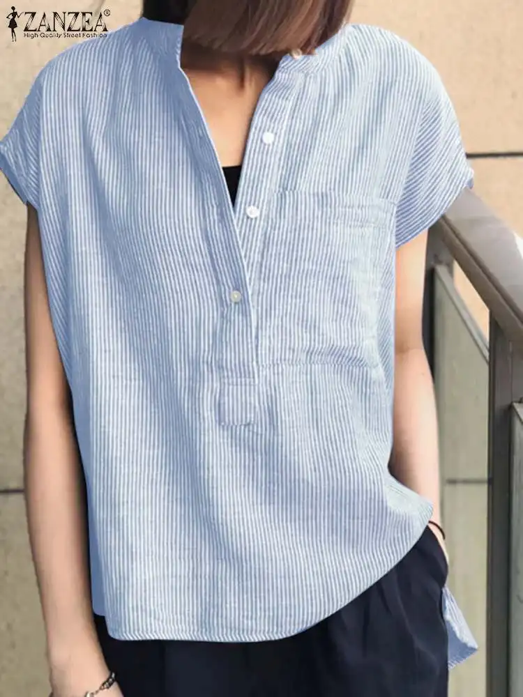 ZANZEA Fashion Stripe Printed Shirt Woman Short Sleeve O-Neck Blouse Femme Casual Beach Tunic Tops Summer Streetwear Blusas 2023
ZANZEA Fashion Stripe Printed Shirt Woman Short Sleeve O-Neck Blouse Femme Casual Beach Tunic Tops Summer Streetwear Blusas 2023