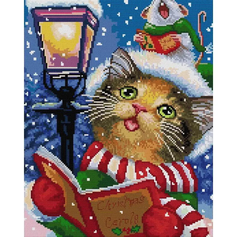 

Набор для вышивки крестом «сделай сам», набор игл для вышивки крестиком из ткани с рисунком рождественского кота, мультяшных животных, 14 карат, белый 16 карат, 11 карат