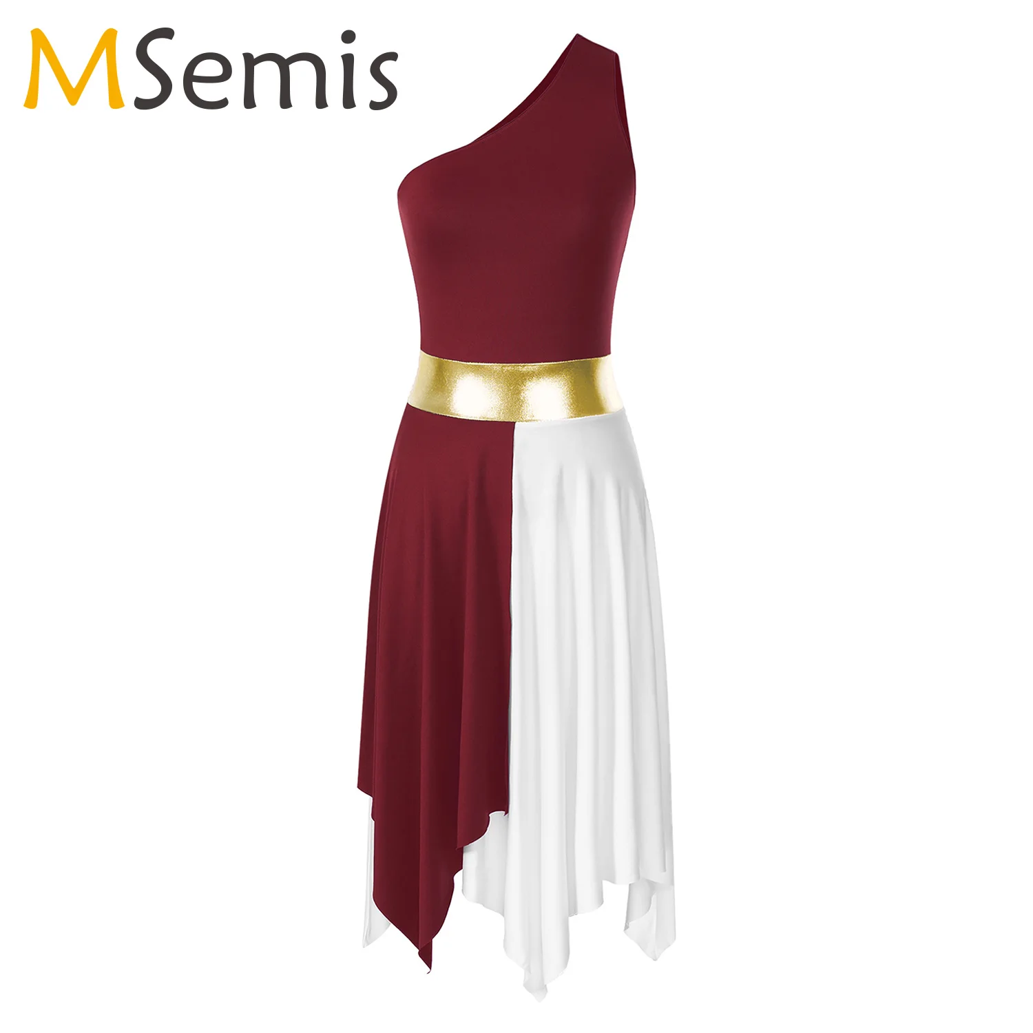 Women Lyrical Dance Dress One Shoulder Color Block Sleeveless Ballet Dress Modern Ballroom Dancewear Stage Performance Costume 
Women Lyrical Dance Dress One Shoulder Color Block Sleeveless Ballet Dress Modern Ballroom Dancewear Stage Performance Costume