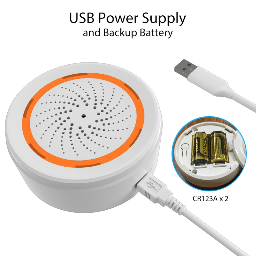 

USB-датчик звукового света Tuya Zigbee, сирена, звукосветильник лизация, дистанционное управление через приложение, охранная система для дома, 90 дБ
