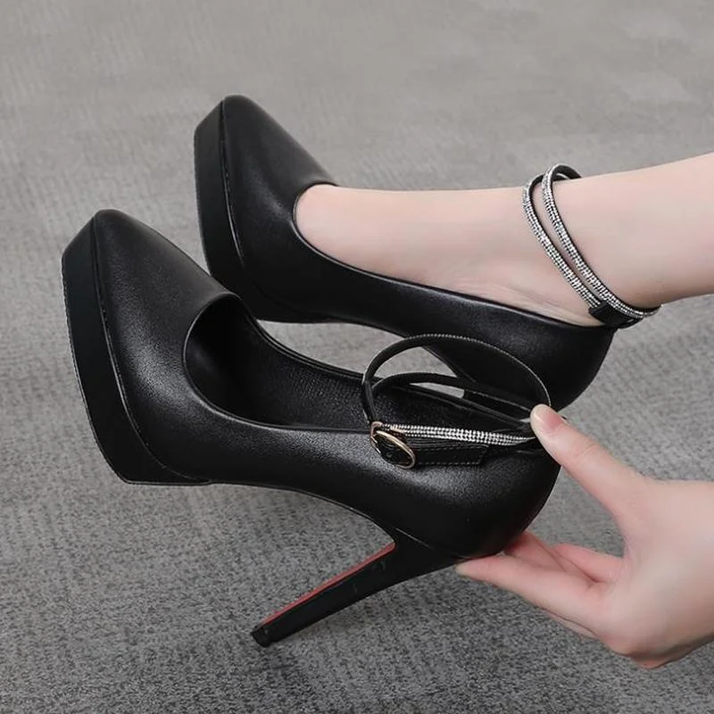 

New Sexy 12CM Ladies Thin Heeled Pumps Platform Patent Leather Concise Black High Heels Shoes Woman Wedding Party Dress Shoes
