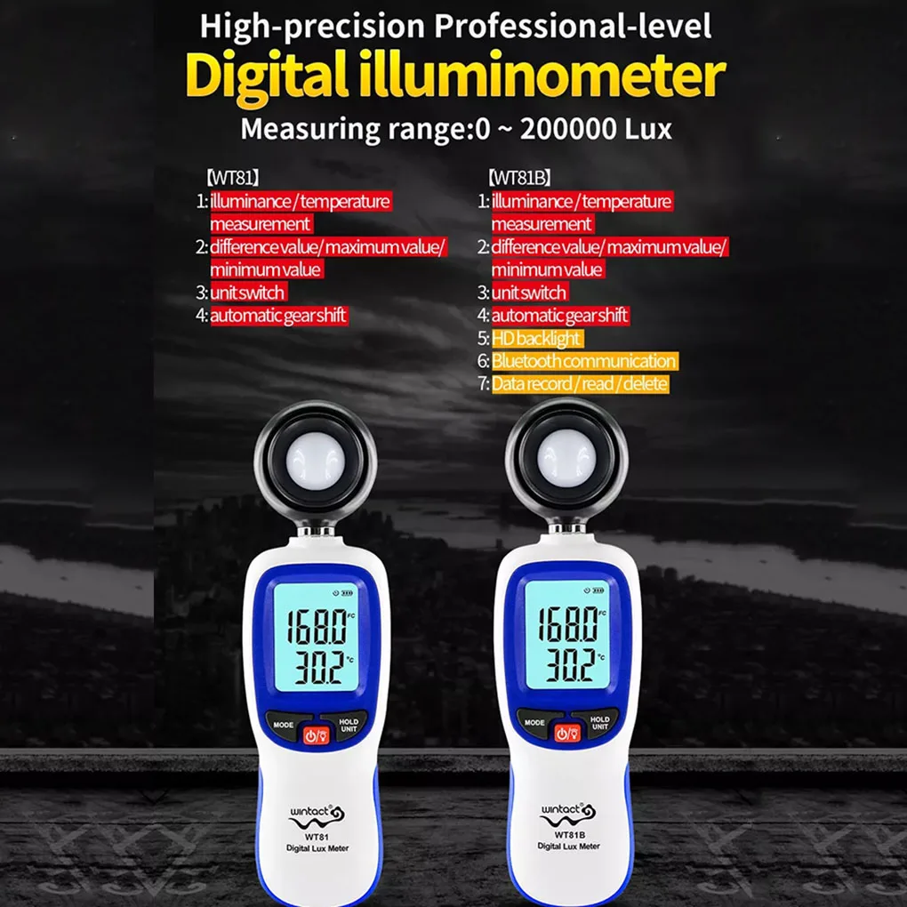Wintact WT81 Digital Lux Meter Illuminometer Meter Tester Environmental Testing Equipment
Wintact WT81 Digital Lux Meter Illuminometer Meter Tester Environmental Testing Equipment