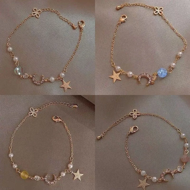 Japan Korea Star Moon Bracelet For Women Girls Fashion Pink Crystal Pearl Chain Bracelet Wholesale Designer Jewelry Party Gift
Japan Korea Star Moon Bracelet For Women Girls Fashion Pink Crystal Pearl Chain Bracelet Wholesale Designer Jewelry Party Gift