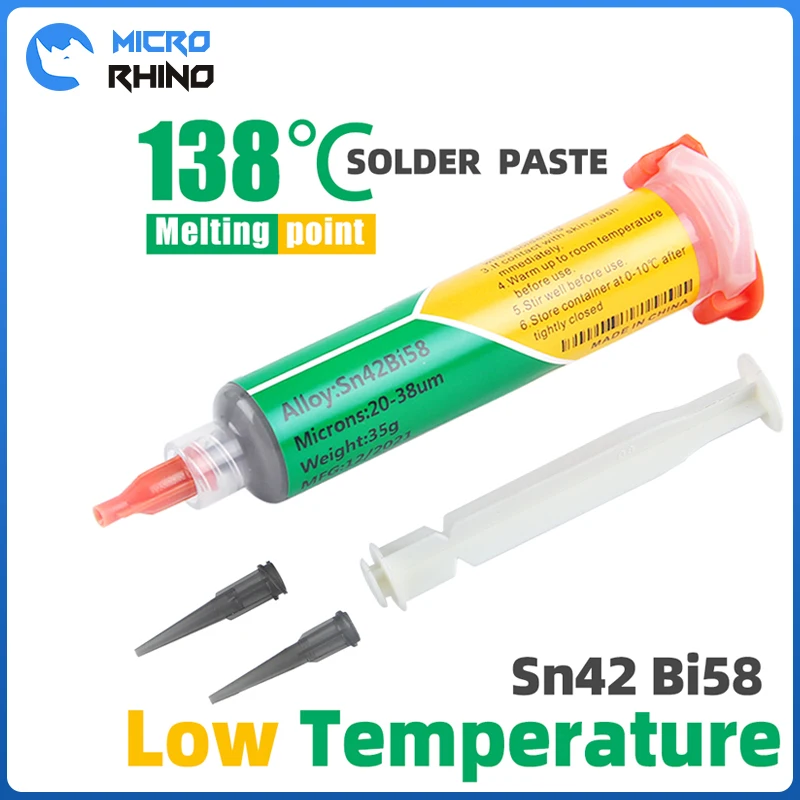 1pcs 35g Lead-free 138℃ Low Temperature Syringe Solder Tin For Soldering paste Sn42Bi58 SMD BGA PCB CPU Repair Welding Fluxes
1pcs 35g Lead-free 138℃ Low Temperature Syringe Solder Tin For Soldering paste Sn42Bi58 SMD BGA PCB CPU Repair Welding Fluxes