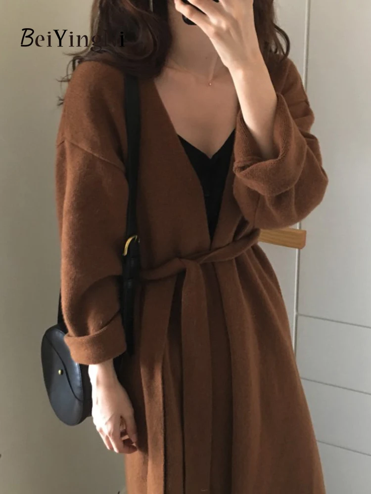 Beiyingni Elegant Lazy Winter Knitted Cardigans Women Loose Korean Vintage Casual Sweaters With Sashes Long Coats Woman Outwear
Beiyingni Elegant Lazy Winter Knitted Cardigans Women Loose Korean Vintage Casual Sweaters With Sashes Long Coats Woman Outwear