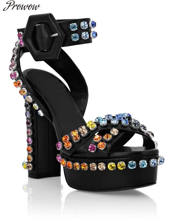 Multicolour Rhinestones Platform High Block Heels Sandals Crossed Straps Peep Toe Ankle Strap With Hexagonal Lined Buckle Shoes
Multicolour Rhinestones Platform High Block Heels Sandals Crossed Straps Peep Toe Ankle Strap With Hexagonal Lined Buckle Shoes