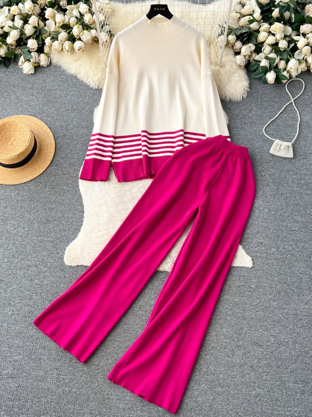 Korean Casual Fashion Knitting Set Womens Long-sleeved Sweater High Waist Wide Legs Long Pant Womens Two Peice Sets
Korean Casual Fashion Knitting Set Womens Long-sleeved Sweater High Waist Wide Legs Long Pant Womens Two Peice Sets