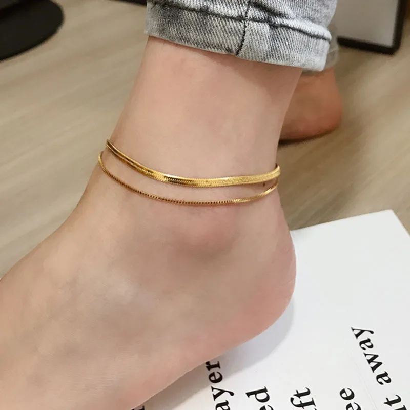 Korean Double Layer Snake Chain Anklet for Women/Men Sexy Leg Foot Bracelet Accessorie Jewelry 18k Gold Stainless Steel Anklet
Korean Double Layer Snake Chain Anklet for Women/Men Sexy Leg Foot Bracelet Accessorie Jewelry 18k Gold Stainless Steel Anklet