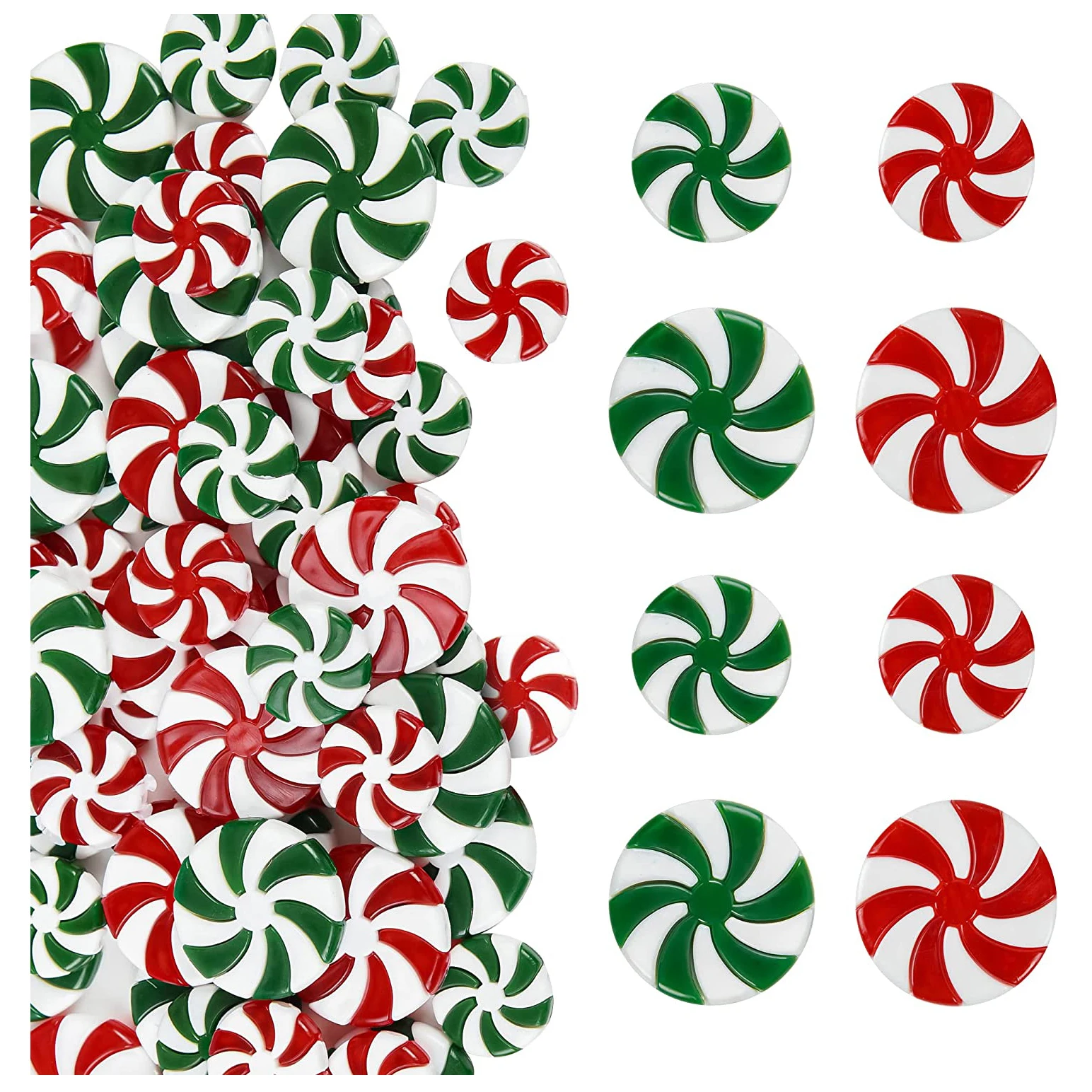 50 PCS Christmas Candy Ornament Peppermint Candy Tree Hanging Red Green White Striped Decorative Pendant 2 Sizes Lollipop Beads 
50 PCS Christmas Candy Ornament Peppermint Candy Tree Hanging Red Green White Striped Decorative Pendant 2 Sizes Lollipop Beads