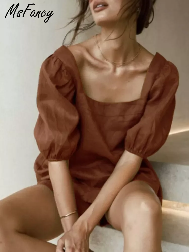 Msfancy Cotton Shorts Sets Women 2022 Vintage Square Collar Puff Sleeve Tops High Waist Shorts 2 Piece Sets Womens Outfits 
Msfancy Cotton Shorts Sets Women 2022 Vintage Square Collar Puff Sleeve Tops High Waist Shorts 2 Piece Sets Womens Outfits